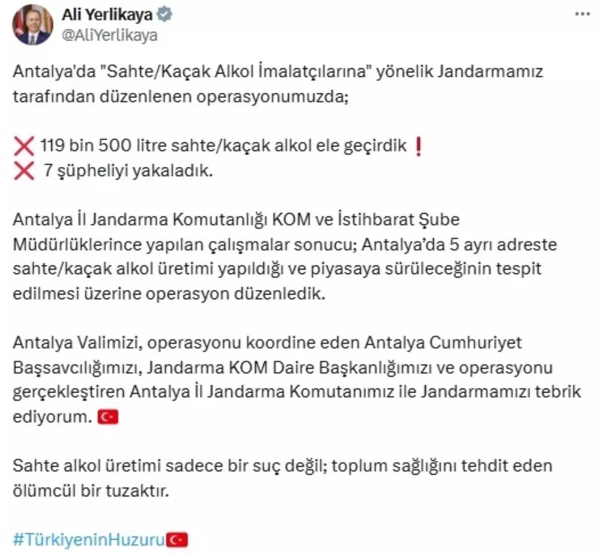 Antalya'da Sahte-Kaçak İçki Operasyonu: 119 Bin Litre Ele Geçirildi