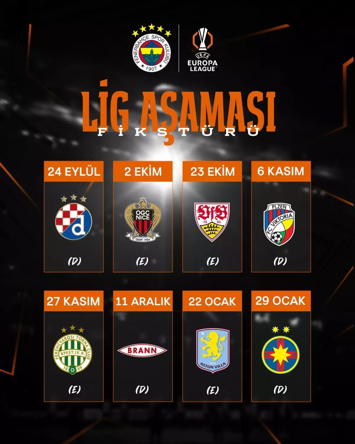 Fenerbahçe'nin UEFA Avrupa Ligi Maç Programı Belli Oldu