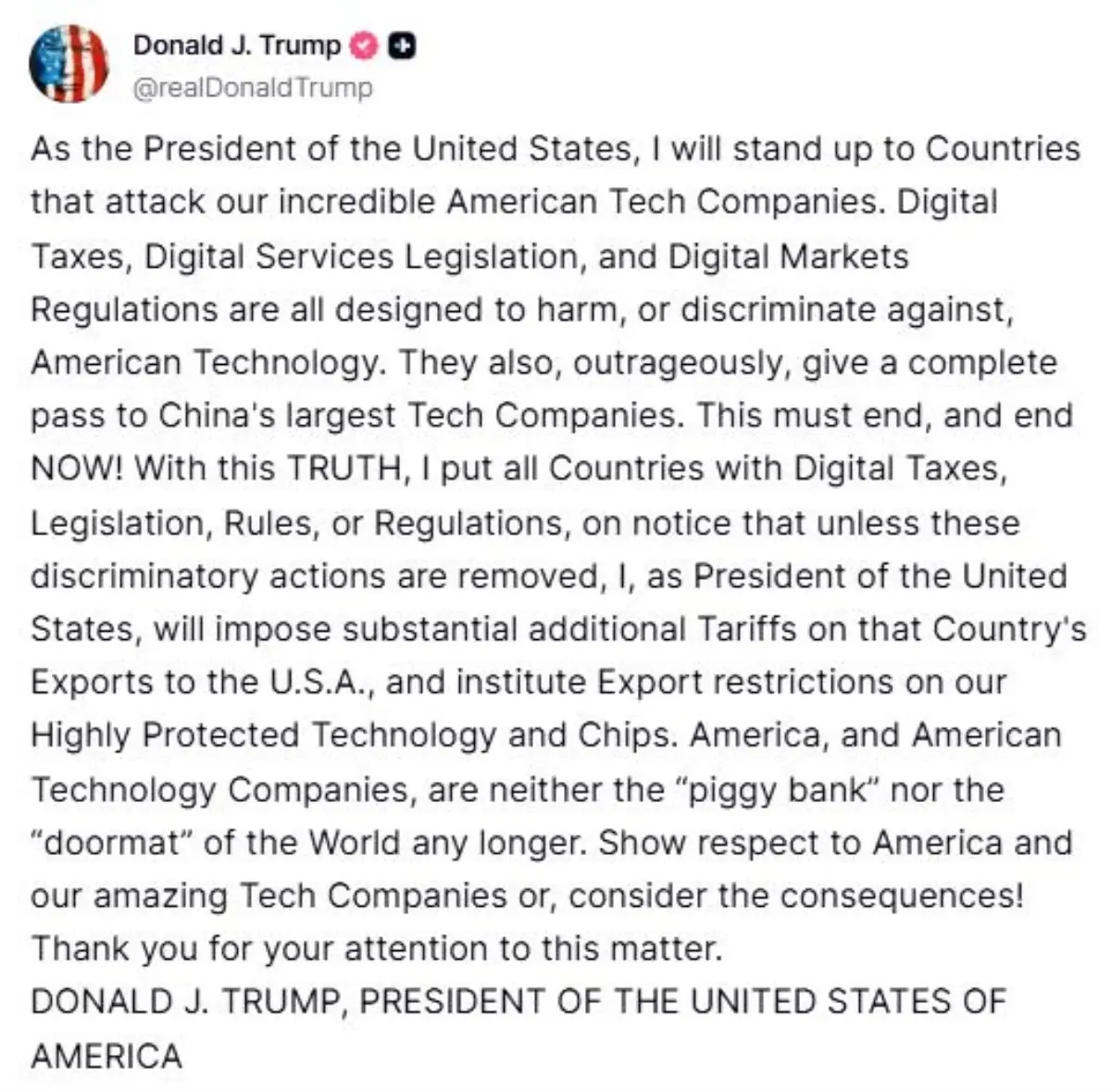 Trump, Dijital Hizmet Vergilerine Yanıt Olarak Ek Gümrük Vergileri Getirecek