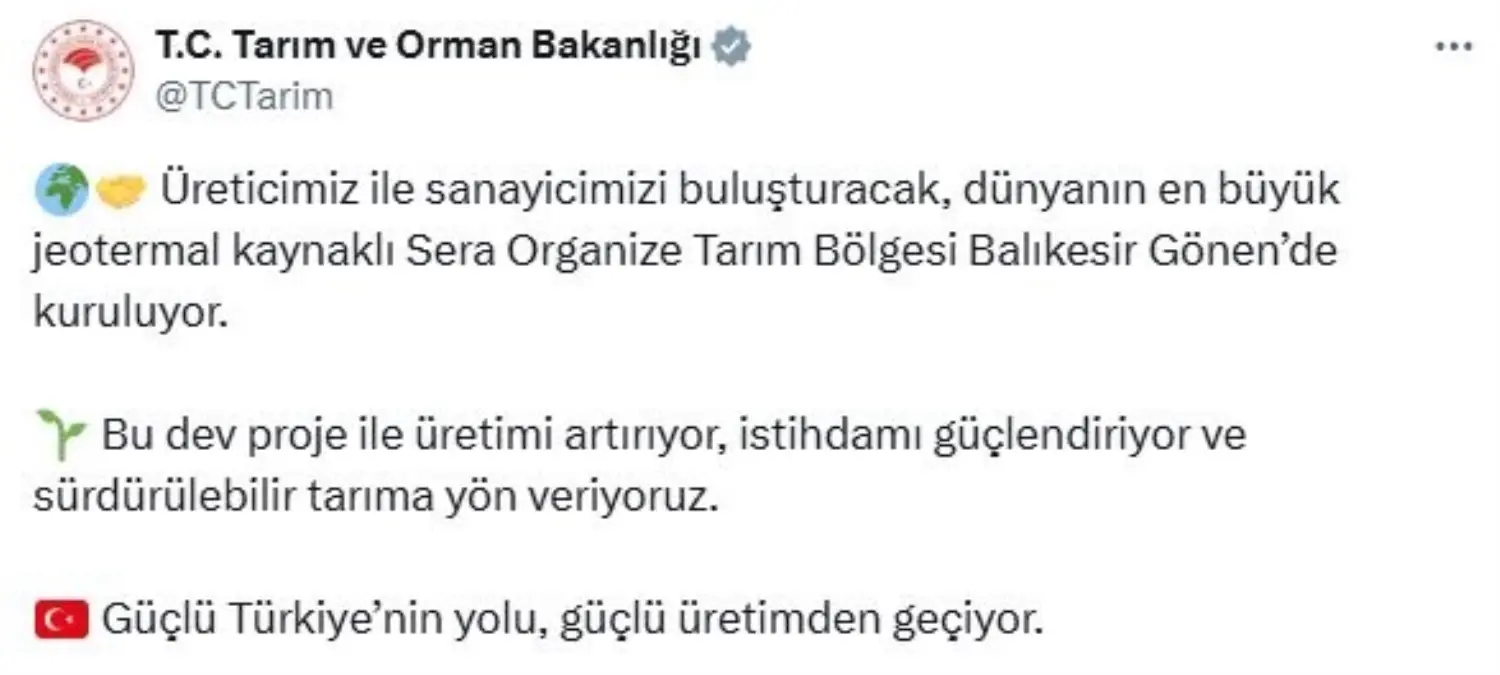 Dünyanın En Büyük Jeotermal Sera Organize Tarım Bölgesi Balıkesir'de Kuruluyor