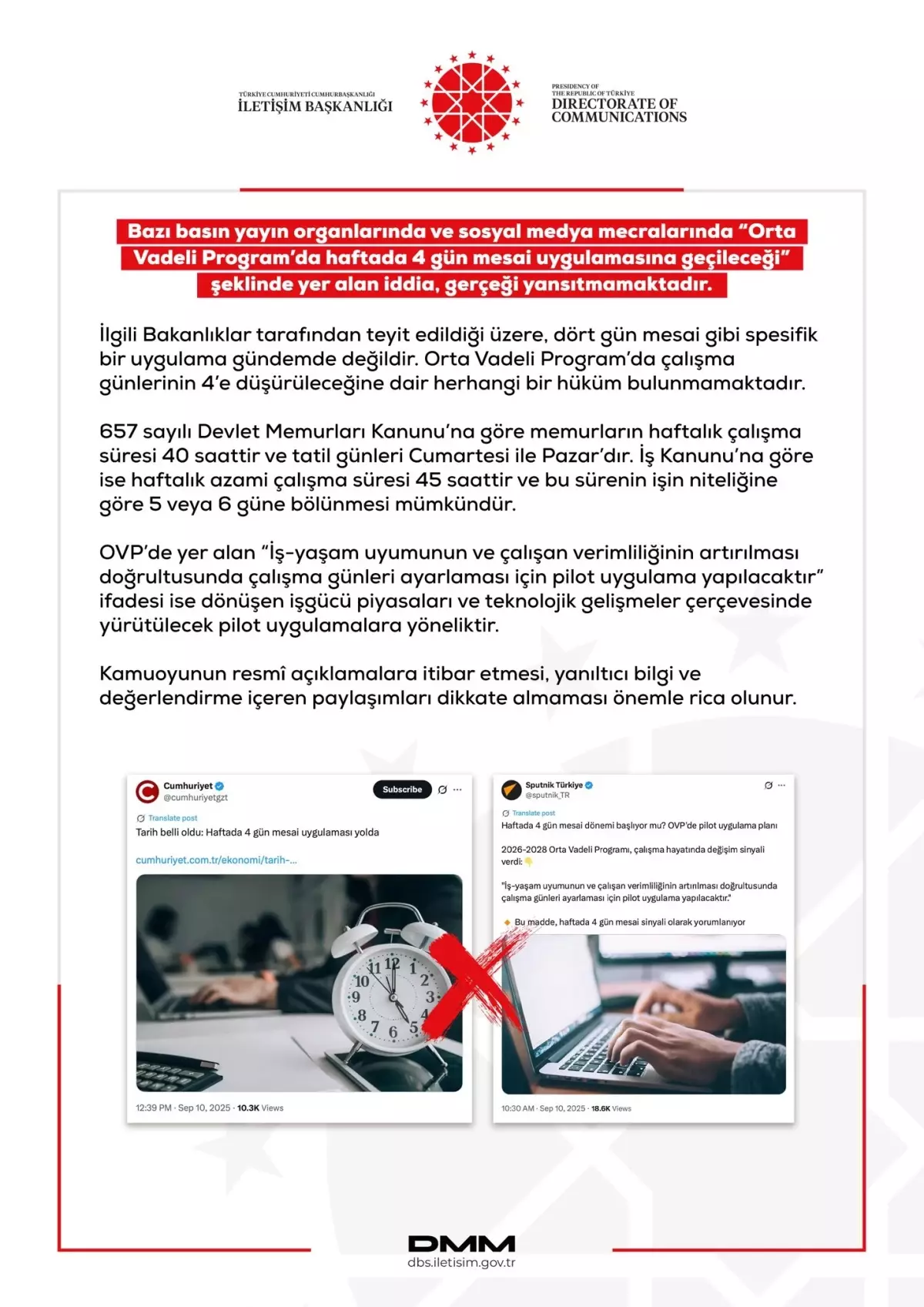 Haftada 4 Gün Mesai İddiaları Yalanlandı