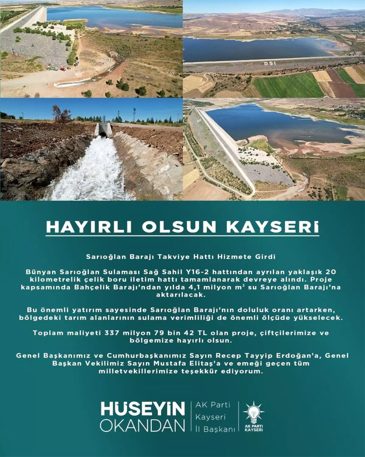 Sarıoğlan Barajı Takviye Hattı Hizmete Girdi