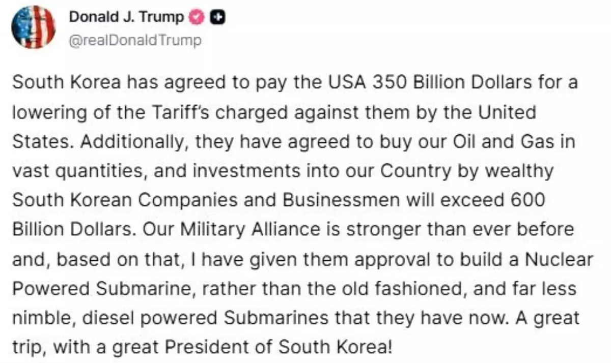 Trump, Güney Kore ile 950 Milyar Dolar Yatırım Anlaştı