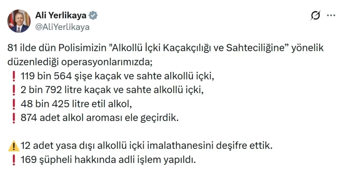 81 ilde kaçak içki operasyonu; 169 şüpheliye işlem yapıldı