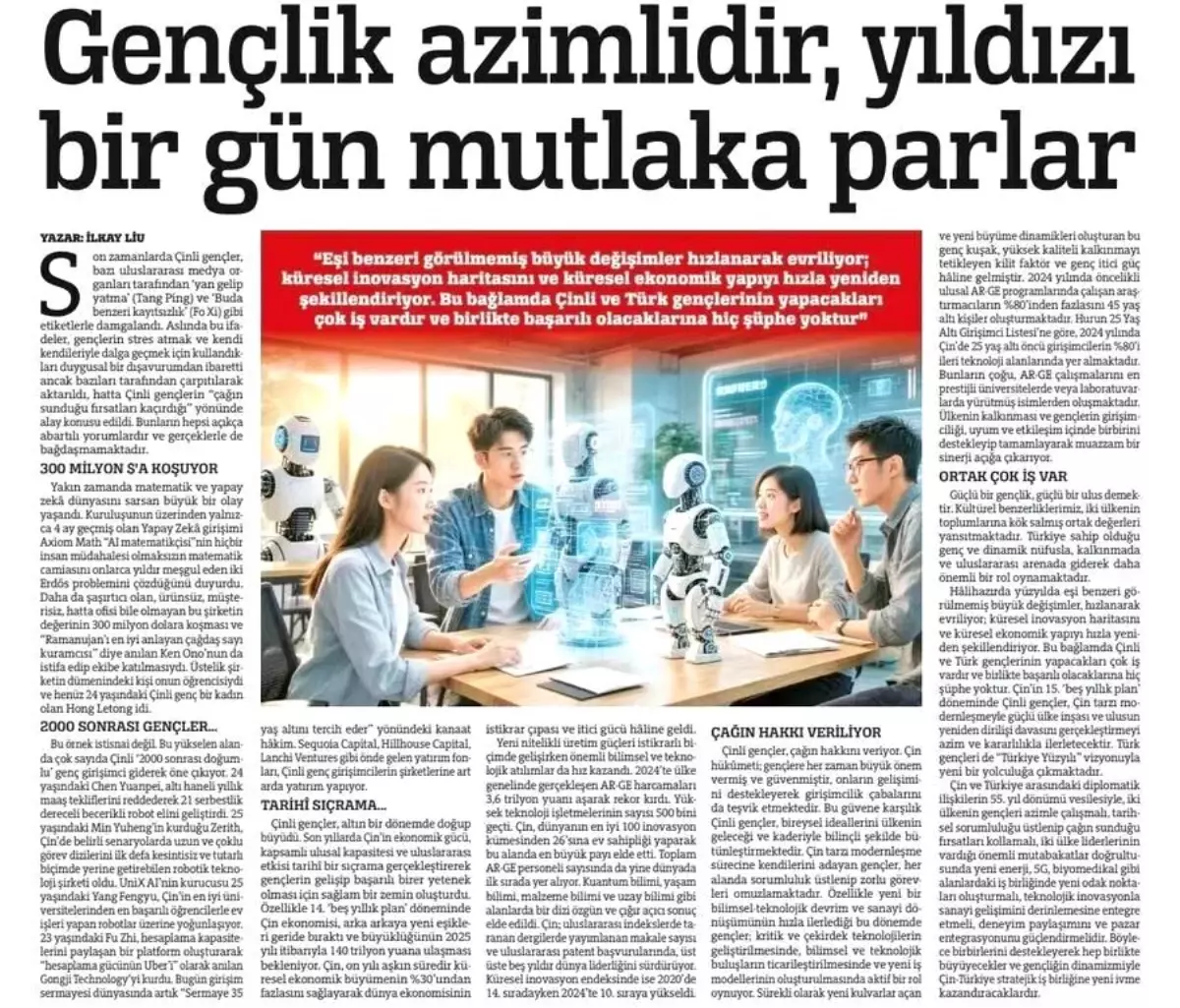 Çin'in Türkiye Büyükelçiliği'nin "Gençlik Azimlidir, Yıldızı Bir Gün Mutlaka Parlar" Başlıklı Makalesi Yayımlandı