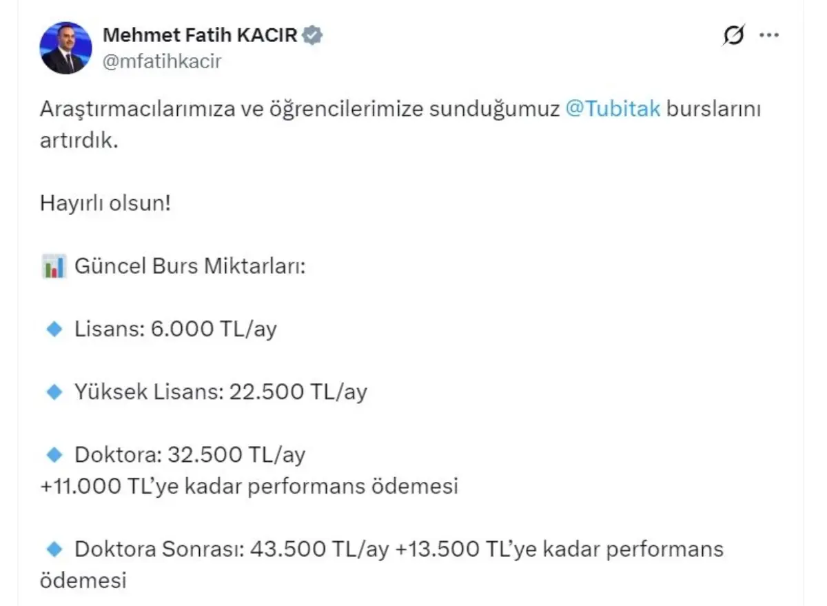 TÜBİTAK Bursları Arttırıldı - Haberler