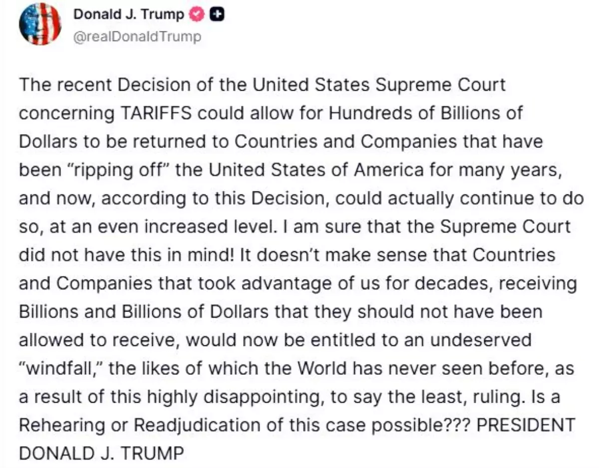 Trump, ABD Yüksek Mahkemesi'ni gümrük vergisi kararını gözden geçirmeye çağırdı