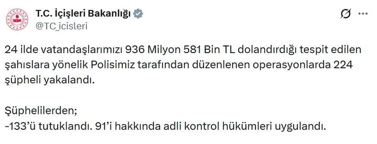 24 ilde dolandırıcılık operasyonları: 133 tutuklama